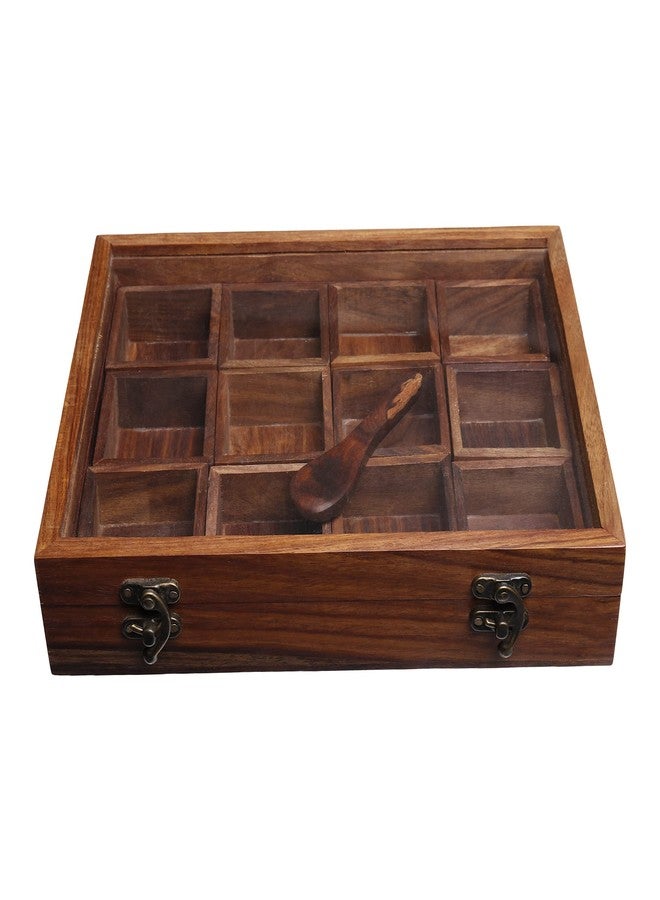 Pick End Now Spice/Masala Box with Lid - 12 Containers in Sheesham Wood | Product Dimensions - 10.2x8x2 Inch, Weight - 800Gm - Image 4